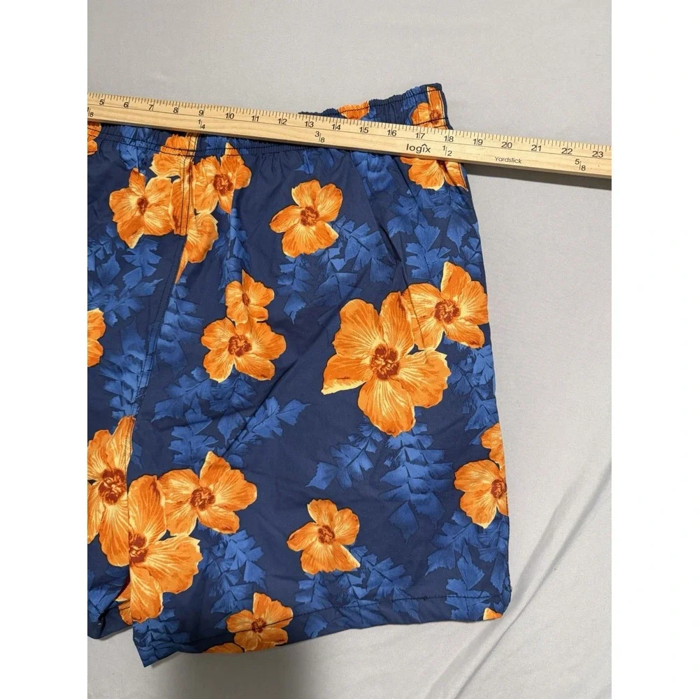 Nautica swim trunks shorts, lined,‎ orange blue hawaiian print, men's xl, cotton